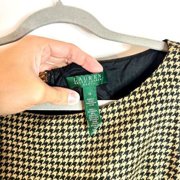 Lauren Ralph Lauren Black Tan Houndstooth Wool Blend Sheath Dress Academia 14 - Picture 2 of 5